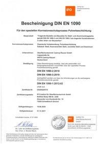 ZINQ Zertifikat EN 1090 OTC 2021